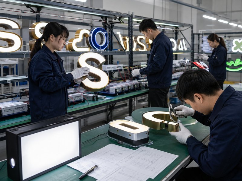 LED sign quality inspection covering dimensions, finish, wiring, illumination and power testing