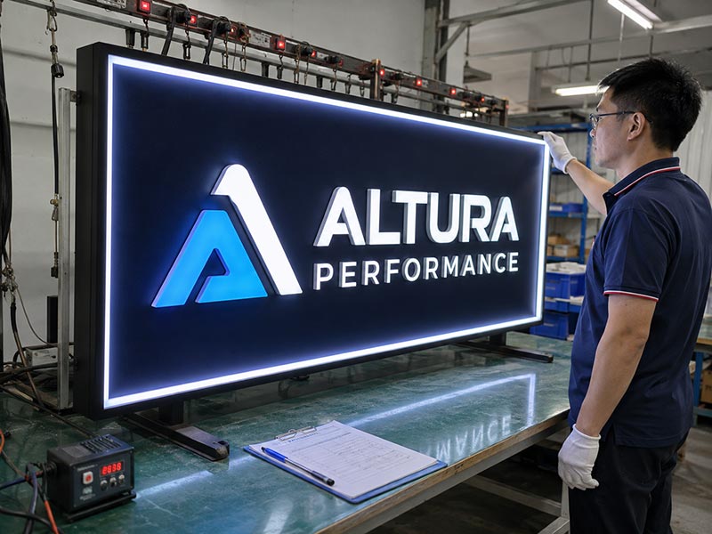 Finished LED sign under quality inspection and testing before shipment