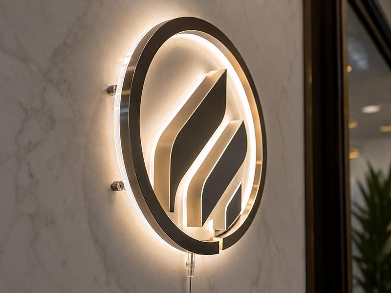 Close-up of a custom LED sign showing material quality, even lighting, and clean construction details