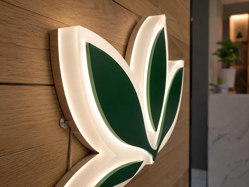 Close-up of a high-quality custom LED sign showing clean acrylic edges, even lighting, and premium construction details