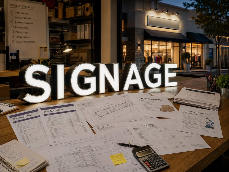 LED sign quotations, freight documents and installation plans used to calculate total installed cost