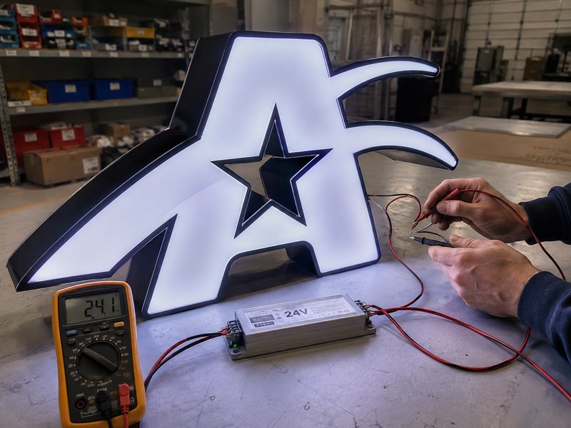 Custom LED sign with 12V and 24V electrical system