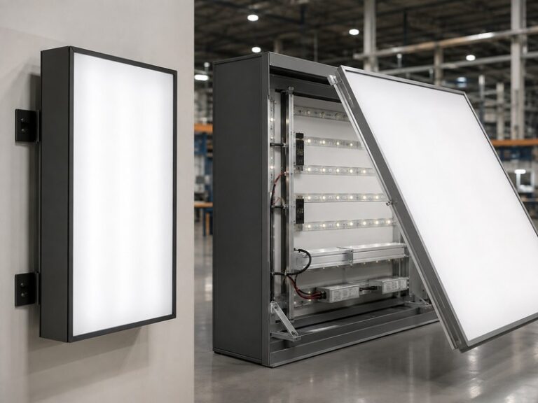 LED light box and reinforced cabinet sign comparison showing different commercial sign constructions