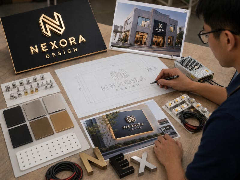 Custom logo sign order checklist with artwork materials mounting and wiring details