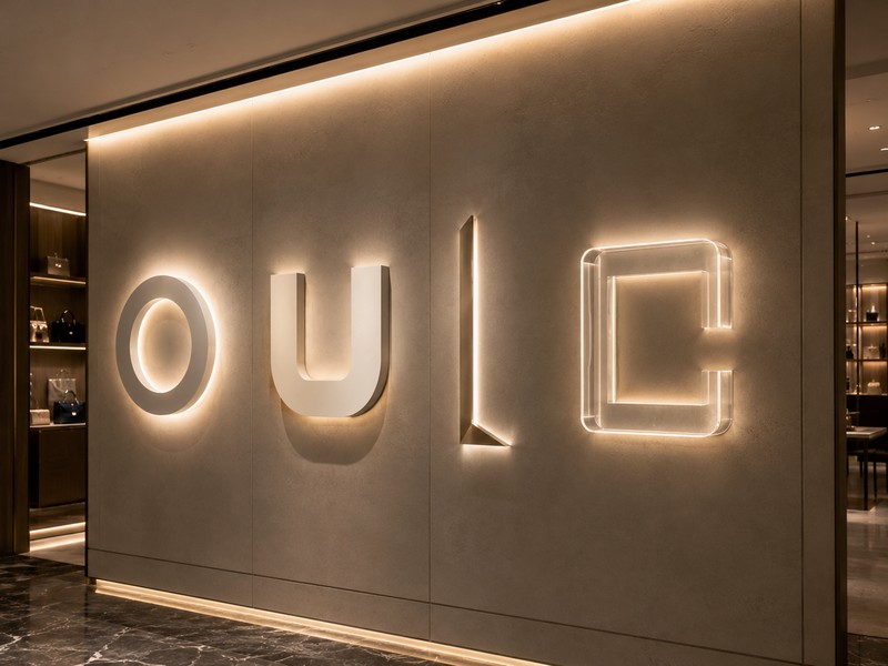 Halo-lit, front-lit, side-lit, and edge-lit signs for luxury retail stores