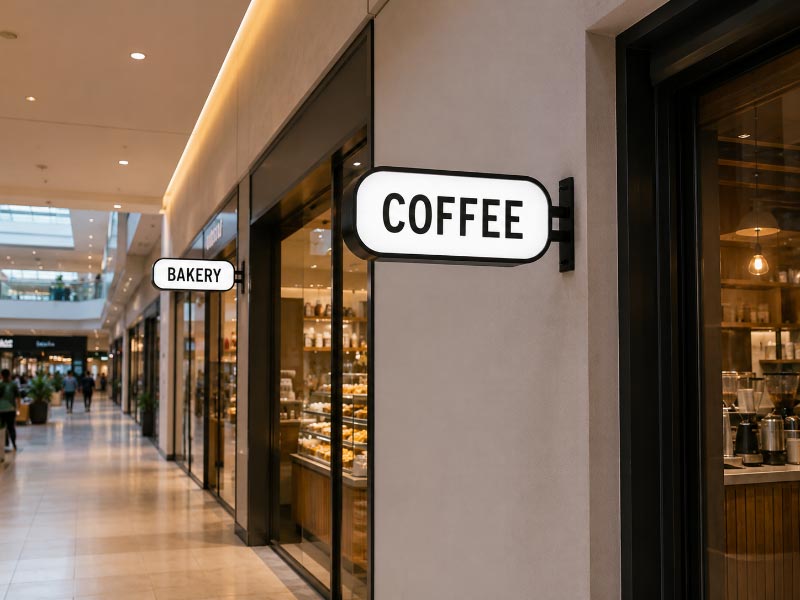 Mall corridor blade signs