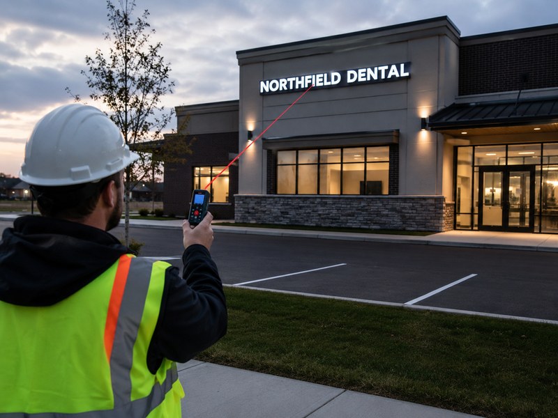 Measuring viewing distance from a commercial storefront to an illuminated sign