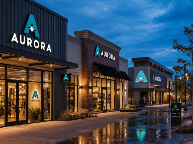 Multi-location brand signage system with coordinated storefront signs across different commercial locations