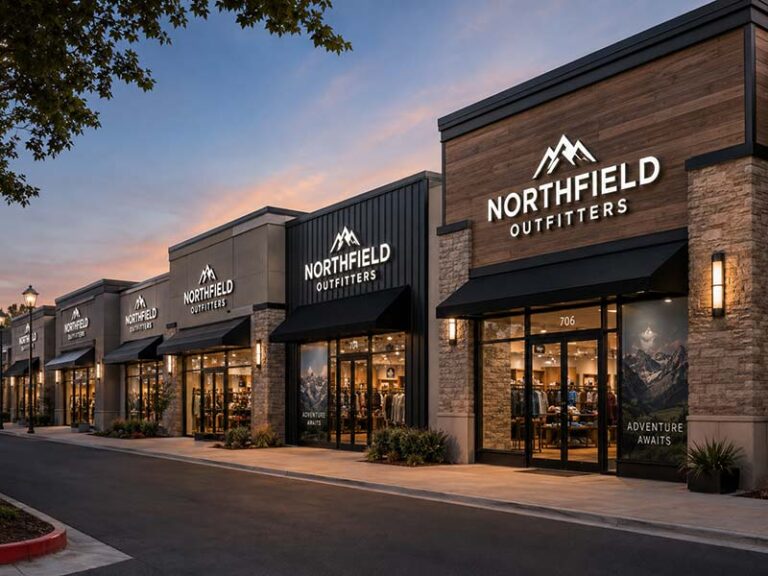 Multi-location stores using consistent custom storefront signs across different retail locations