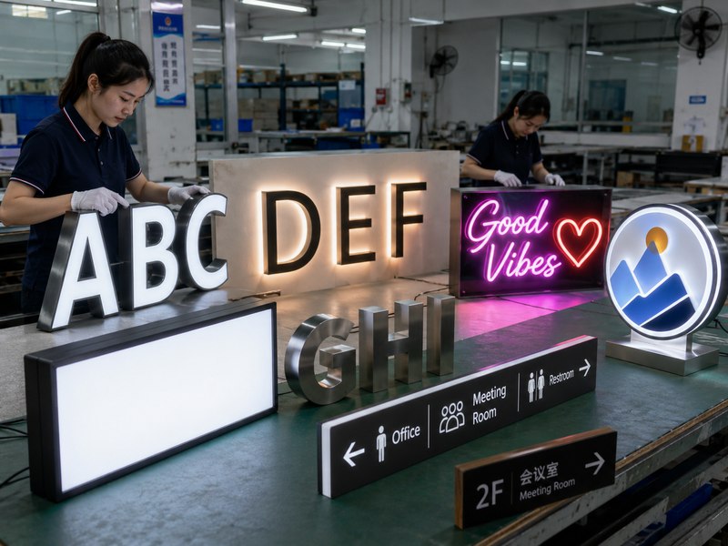 Different custom sign product families showing multi-product sign manufacturing capability