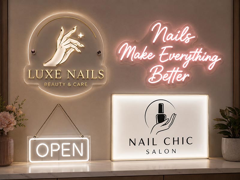 Different soft LED sign types for nail salons