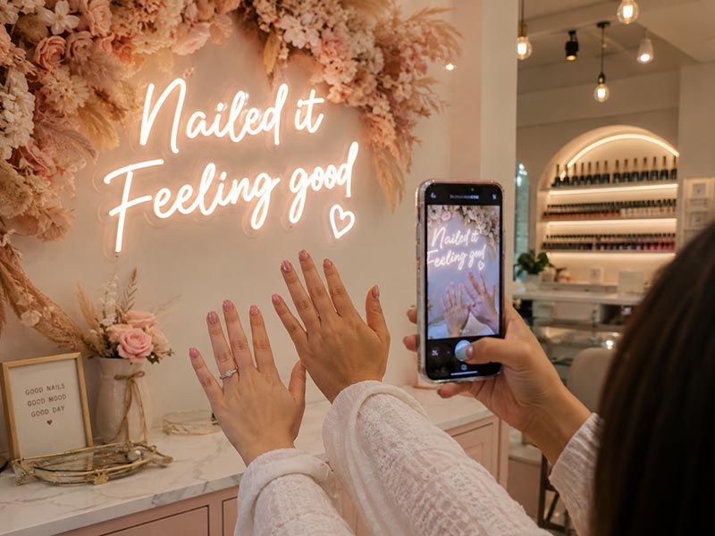 Soft LED selfie wall sign for nail salon photos