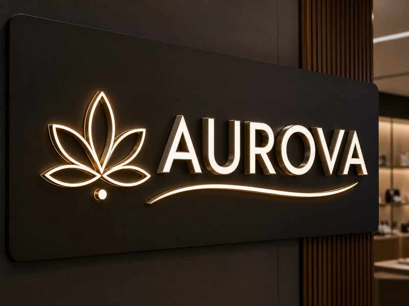 Hybrid channel letter and LED neon solution used to preserve narrow logo strokes