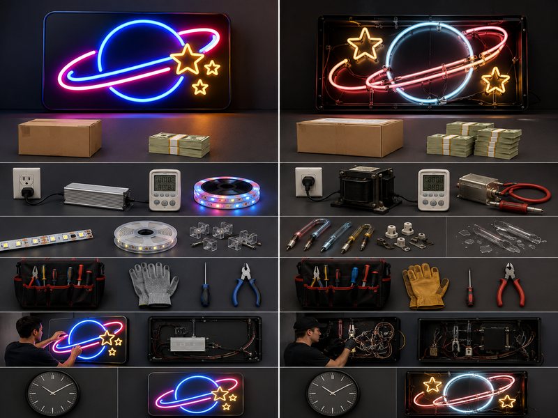 LED neon vs glass neon cost safety lifespan and maintenance comparison for commercial signage