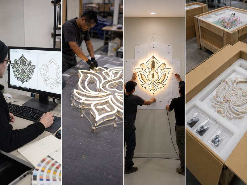 Commercial LED neon customization installation and export packaging compared with fragile glass neon shipping