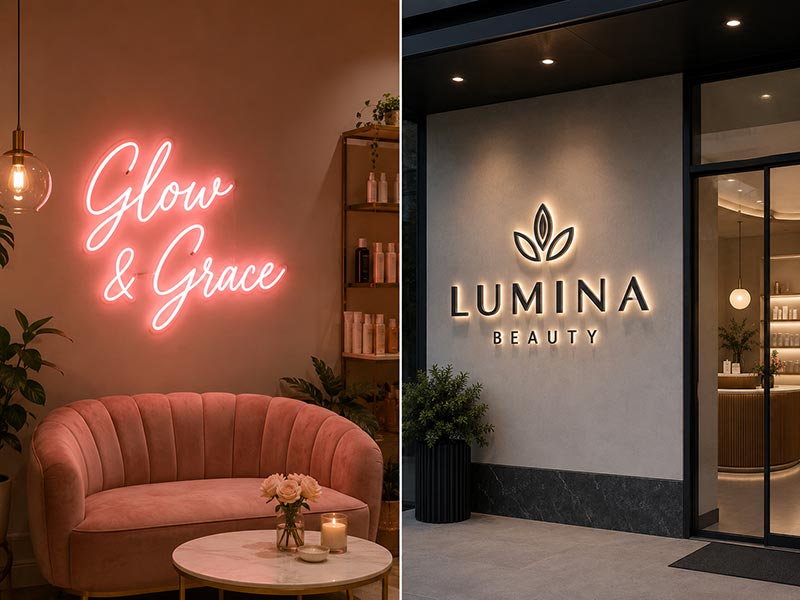 Side by side comparison of LED neon sign and LED channel letters