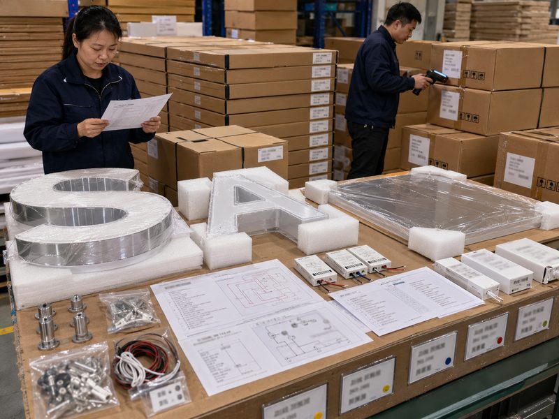 Neutral packaging and blind-shipping preparation for confidential private-label and white-label sign orders
