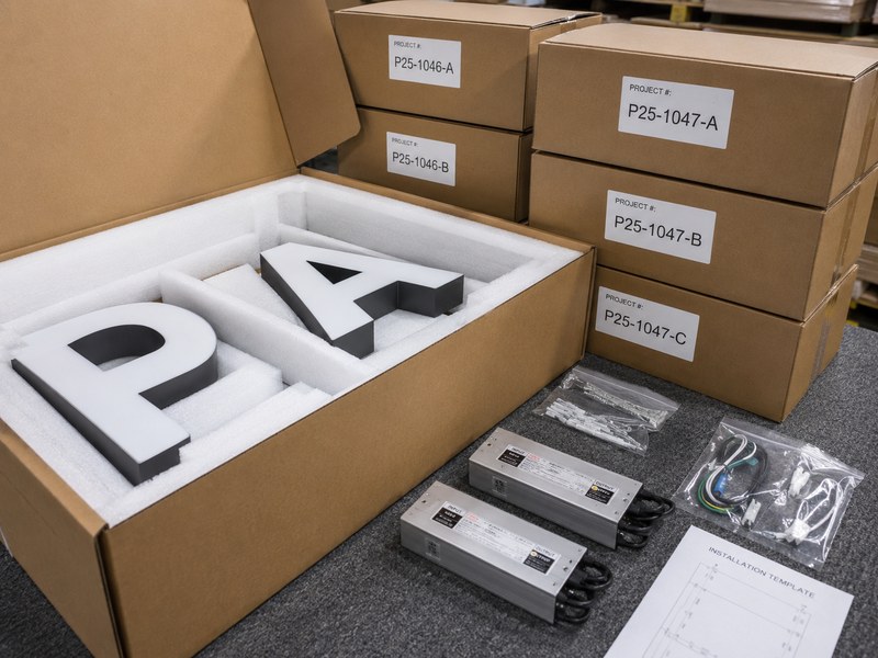Neutral packaging for wholesale channel letters protecting sign shop customer relationships