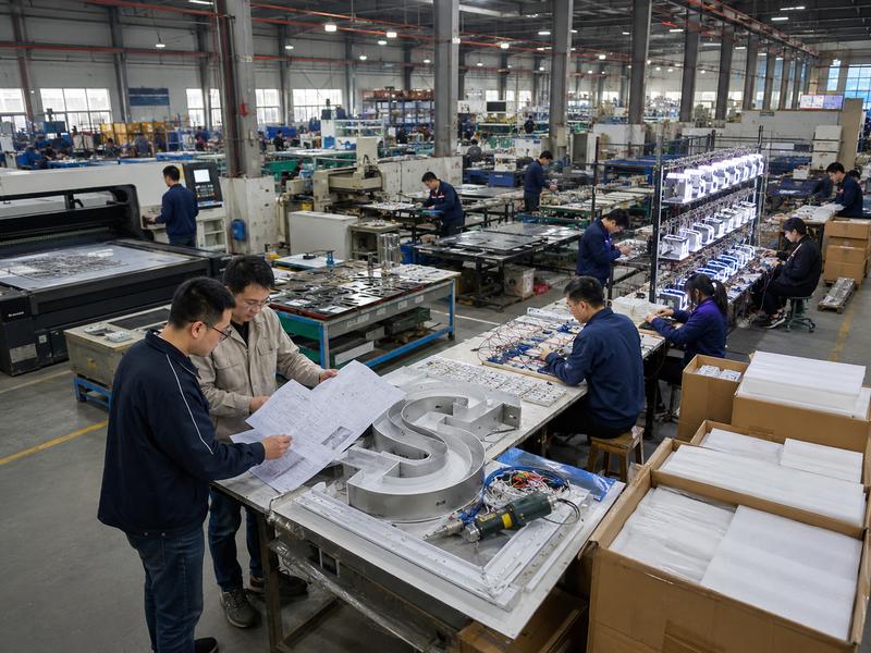 Complete ODM sign manufacturing process from engineering and fabrication to testing and protective packaging