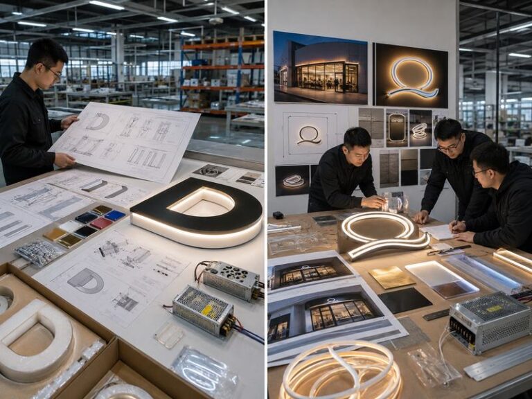 OEM and ODM sign manufacturing projects compared in a professional custom sign factory