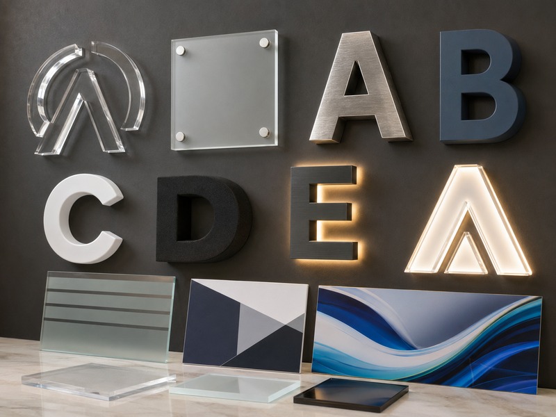 Acrylic, metal, PVC, foam and illuminated materials for custom office signage