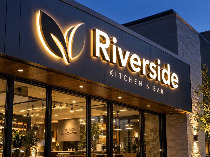 Outdoor LED channel letter installation showing mounting weatherproofing and site conditions that affect cost