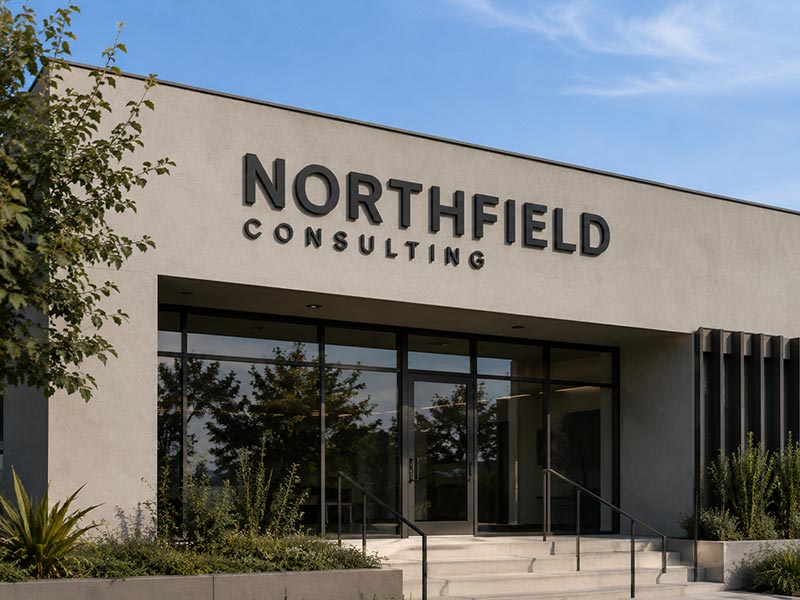 Non-illuminated metal letters installed on a commercial building facade