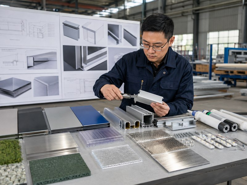 Sign engineer comparing outdoor signage materials, coatings, fasteners, LED modules, joints, and drainage details