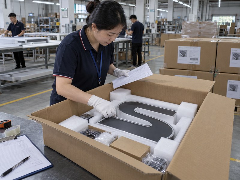 Custom sign packaging inspection before international shipment