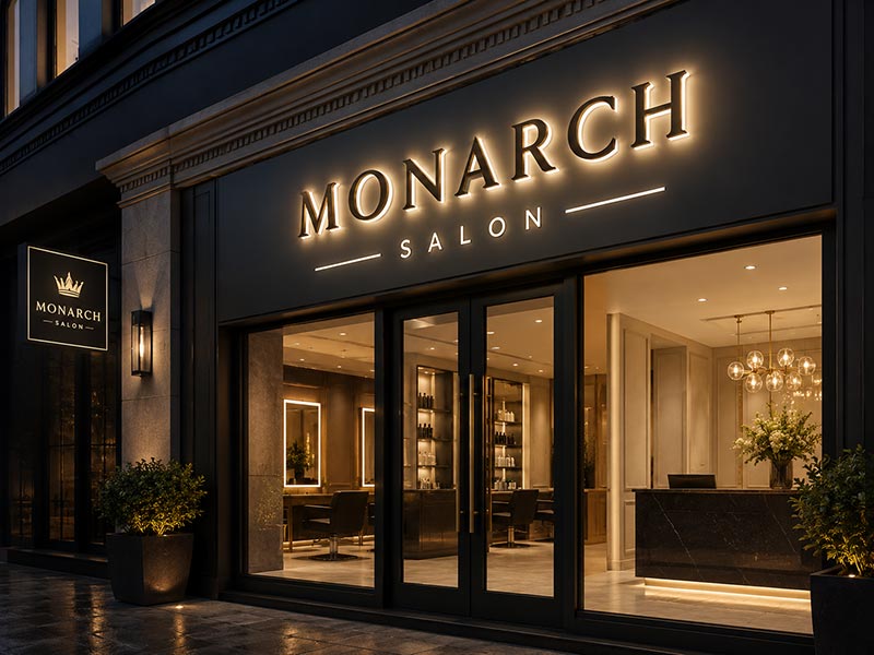 Premium storefront with custom illuminated channel letters for high-end branding