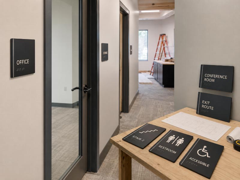 ADA room signs prepared for a commercial construction project