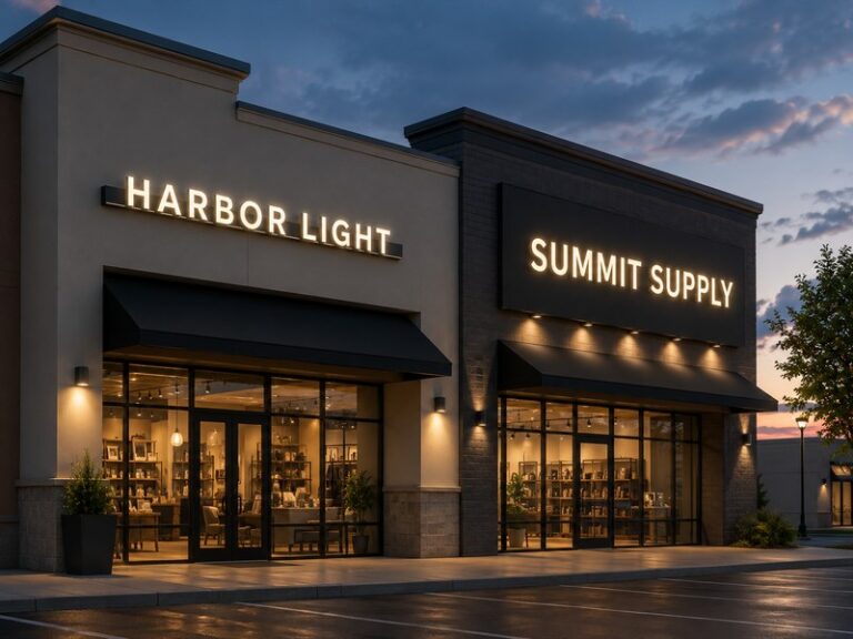 Raceway-mounted and backboard-mounted channel letters on modern commercial storefronts