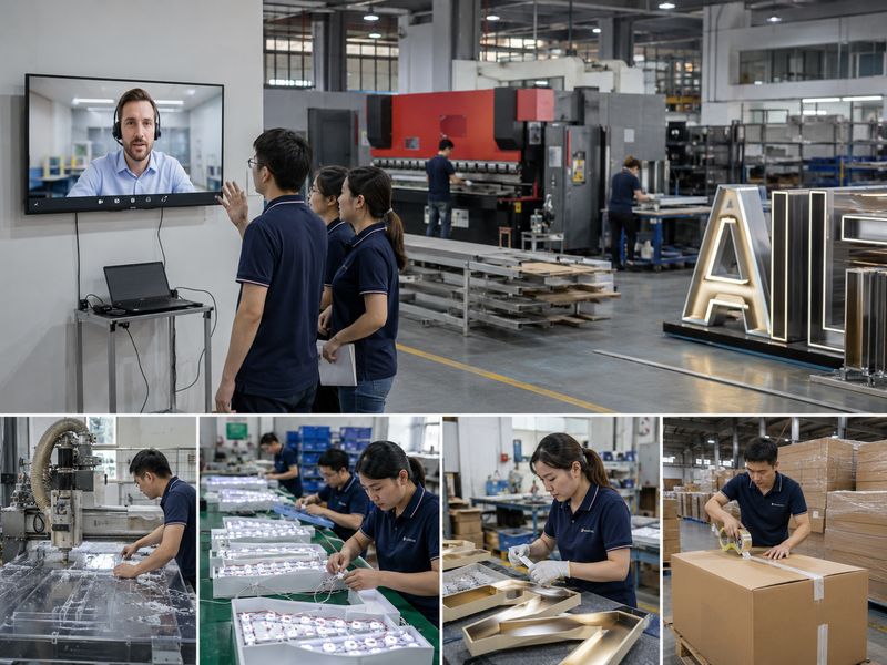 Live remote factory audit inside a custom sign manufacturing facility