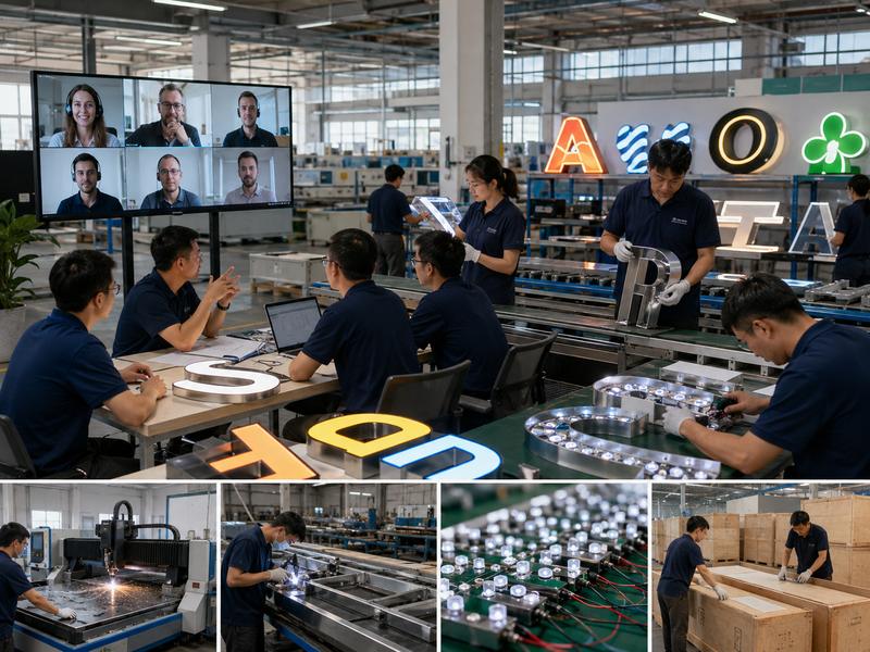 Remote factory audit of custom sign manufacturing, quality inspection and production processes
