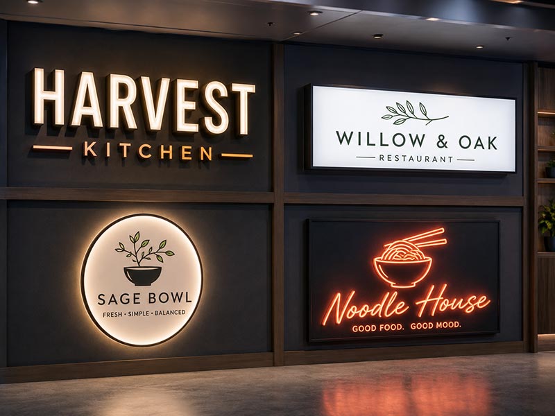Different LED sign types for restaurant storefronts