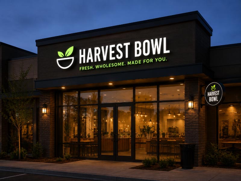 Front-lit channel letters and a blade sign installed on a restaurant storefront