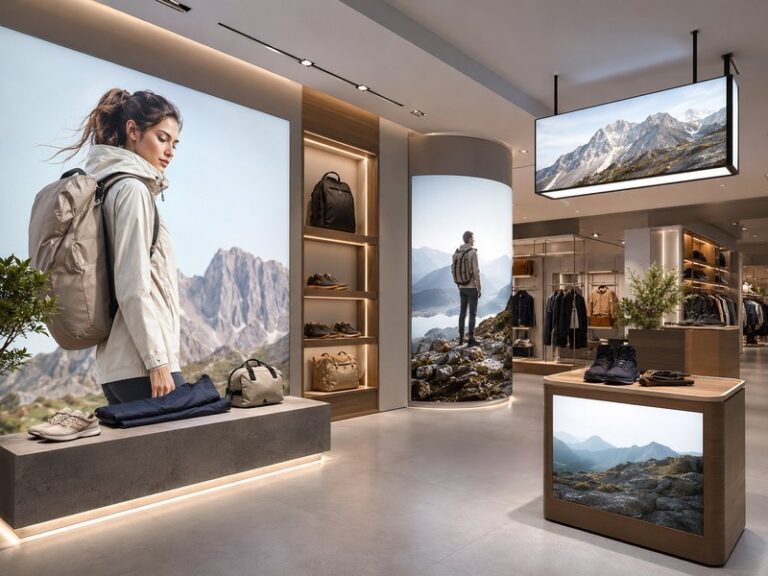Contemporary retail interior featuring frameless, recessed, curved and suspended LED light box designs