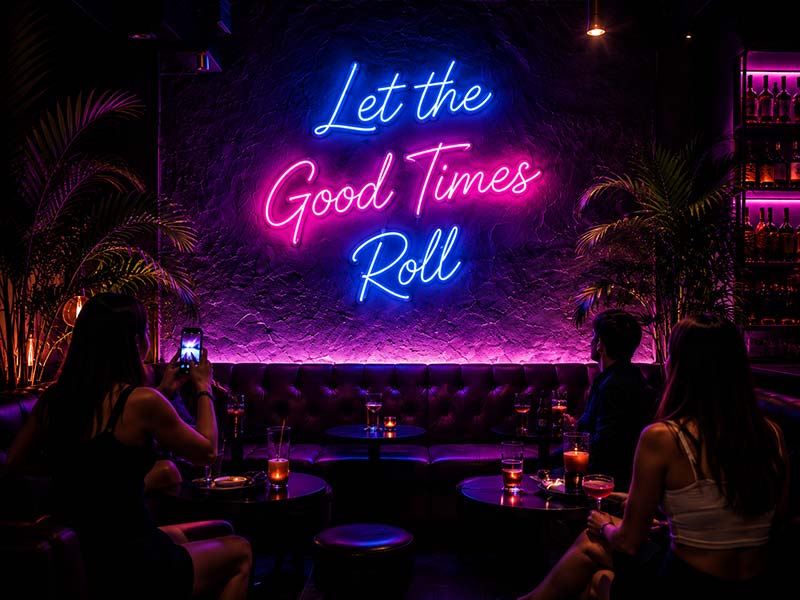 RGB LED neon entrance sign improving bar visibility at night