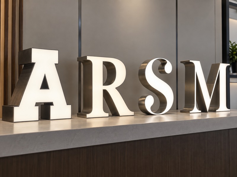 Different serif font styles fabricated as three-dimensional channel letters