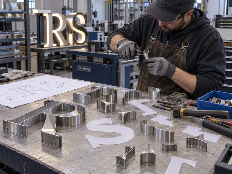 Complex serif channel letters requiring detailed bending and fabrication work