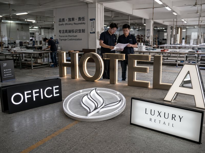 Sign broker working with an overseas custom sign manufacturer for commercial signage production