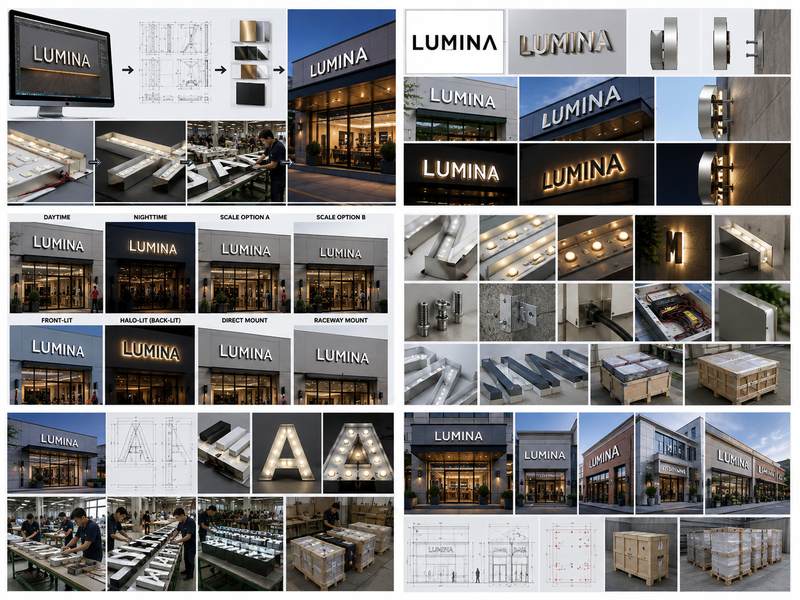 Pre-production review of logo geometry, lighting, mounting, segmentation, and packaging risks