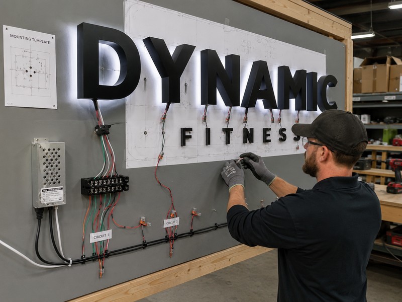 Custom sign wiring and installation preparation before mounting