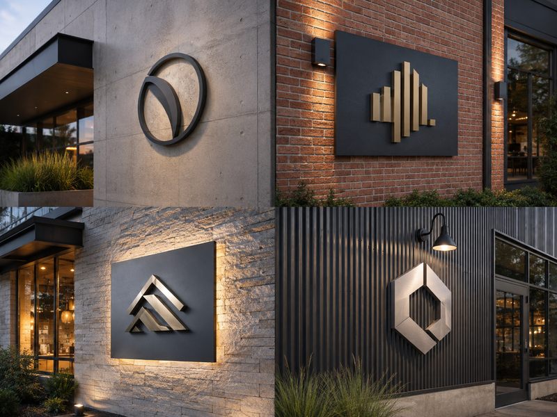 Dimensional letters and backboard signs installed on concrete, brick, stone and metal walls