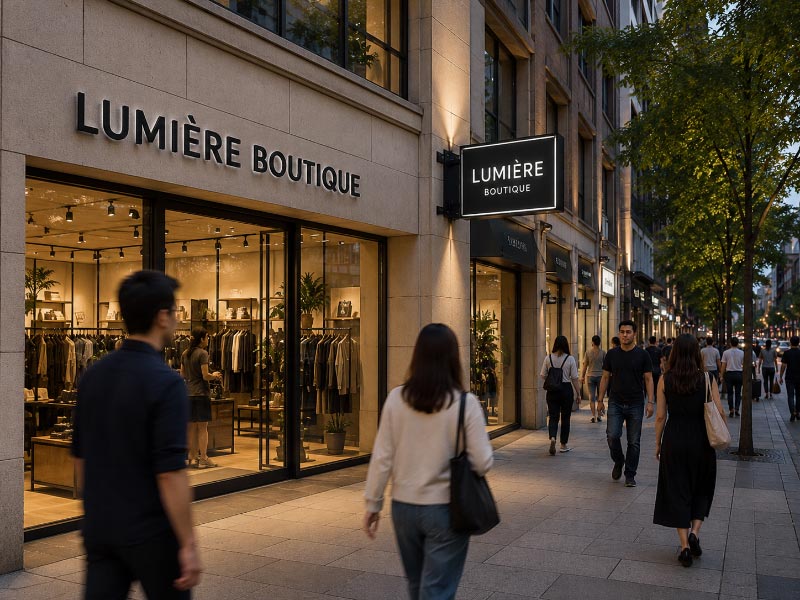 Single-sided and double-sided signs selected for different storefront locations