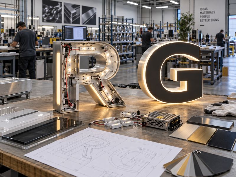 Two similar custom channel letter signs with different materials and components showing why sign manufacturer prices vary