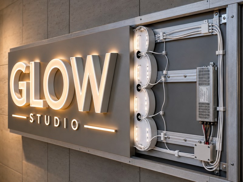 Illuminated sign mounting and wiring layout for channel letters