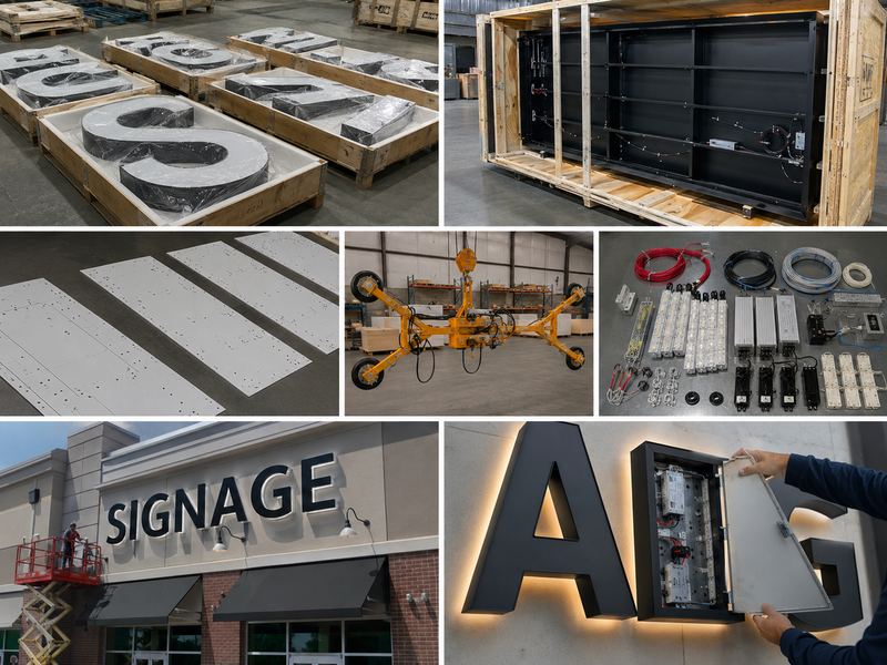 Cost comparison of individually mounted letters and reinforced backboard signs including packaging and installation