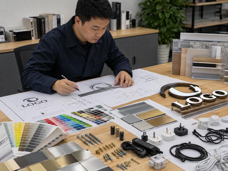 Custom sign order review with drawings materials power supplies and mounting parts