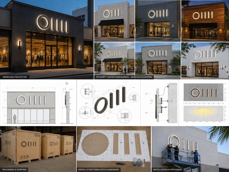 Approved channel-letter sign system adapted for permits and multiple retail locations